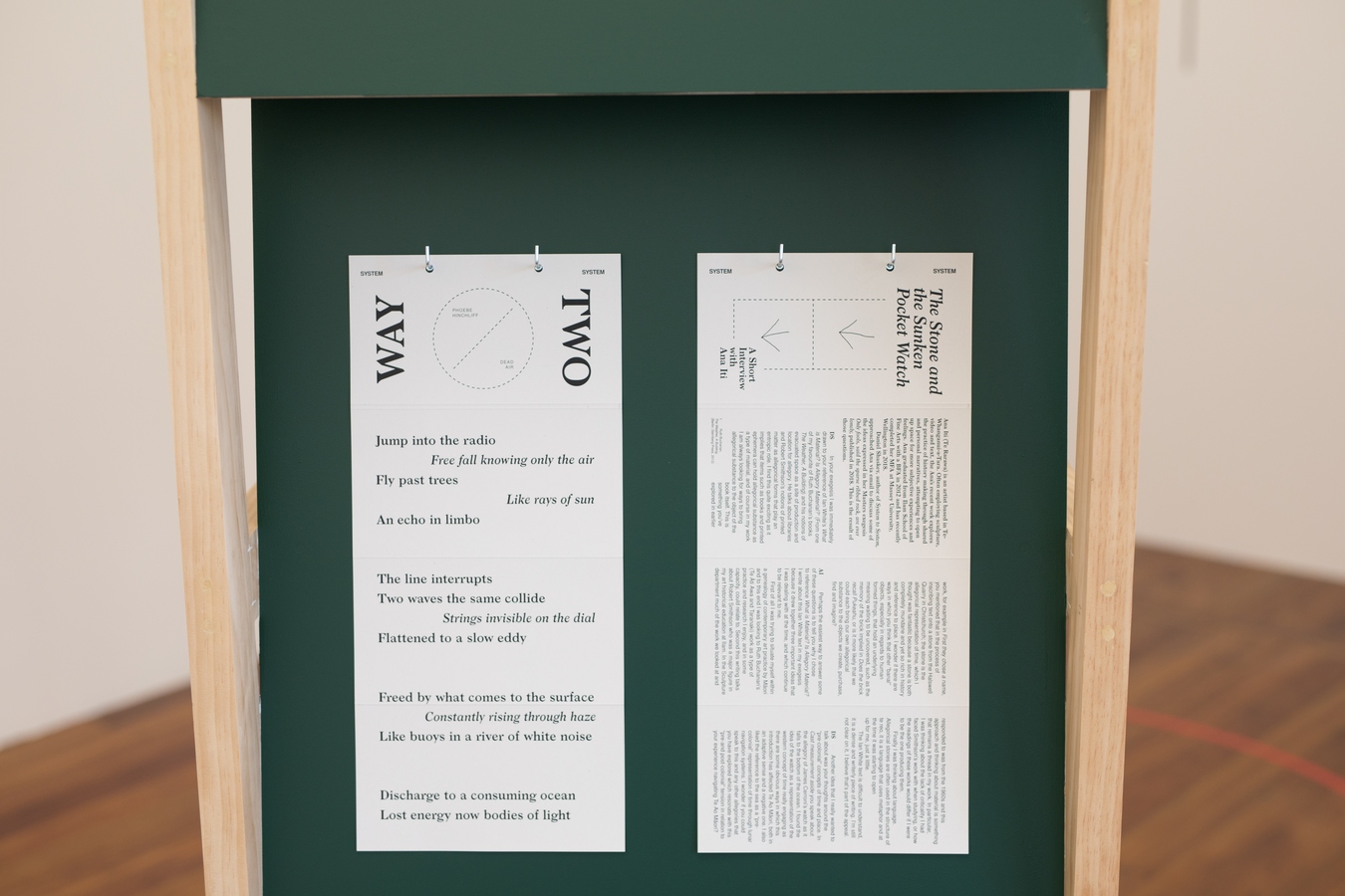 Image: Daniel Shaskey, System to System Chapters 3 and 4 (installation view), 2019-2020. Digitally printed take home publication and timber kiosk. Photo: Janneth Gil.