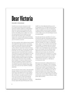 View Dear Victoria. Essay by Sally Ann McIntyre as a PDF