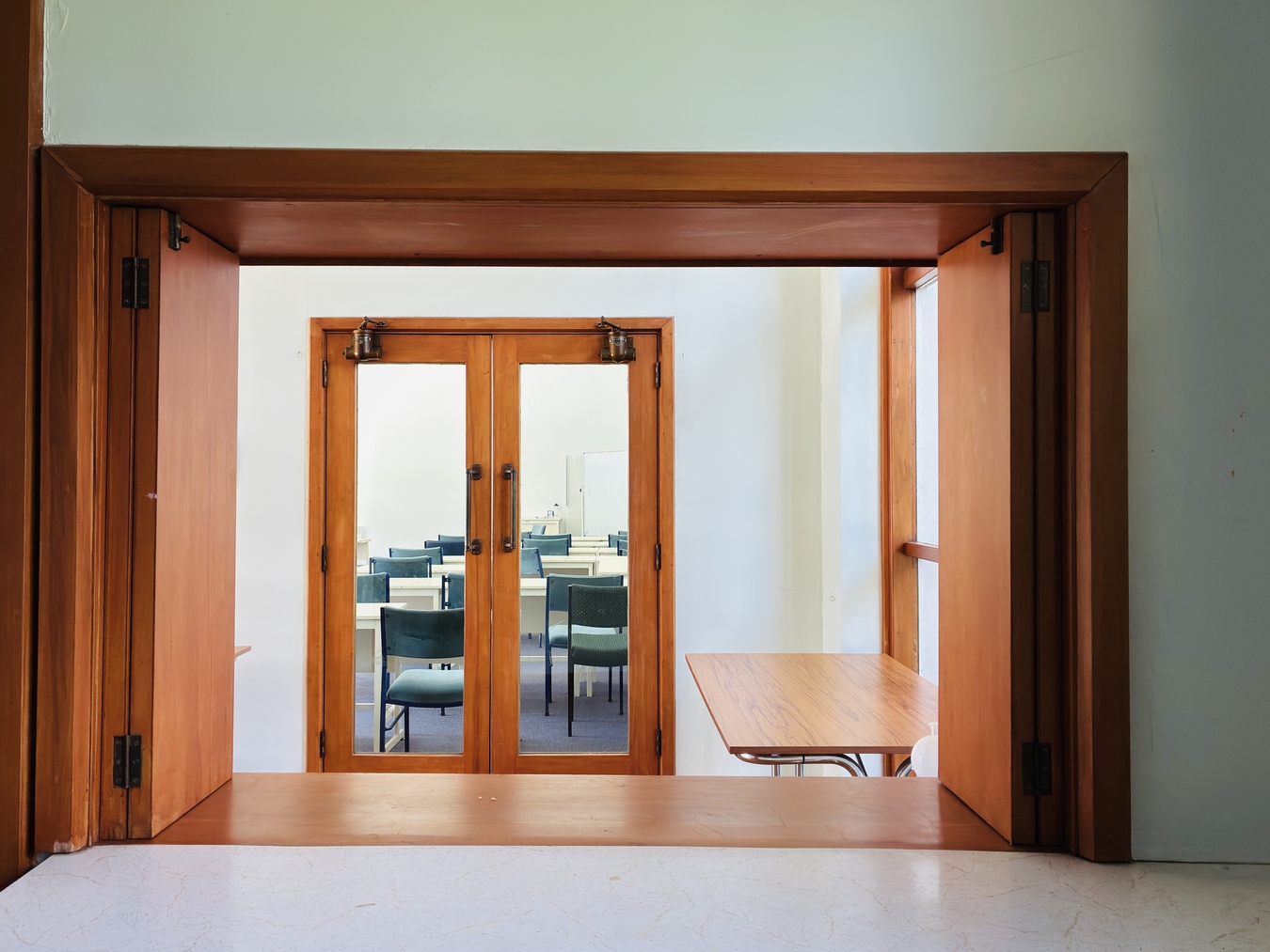 Lee Richardson, view from kitchenette of Young Farmers' Club Memorial Hall (now functions as a classroom), working image for Another School.