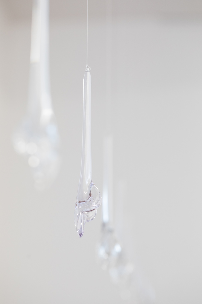 Image: Deborah Rundle, Sweet Pepper (detail), glass chandelier teardrops, adhesive vinyl text, 2021. The work was originally shown at Parasite Gallery, Tāmaki Makaurau, 2021. Photo: Janneth Gil.