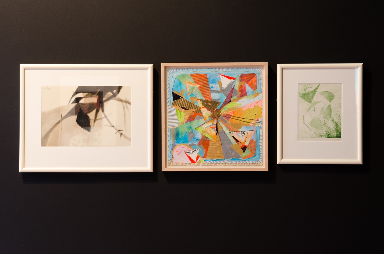 From left: Louise Henderson, Composition, 1962; Miranda Parkes, big feels, 2018; Louise Henderson, Little Thoughts, undated. Image: Mitchell Bright.