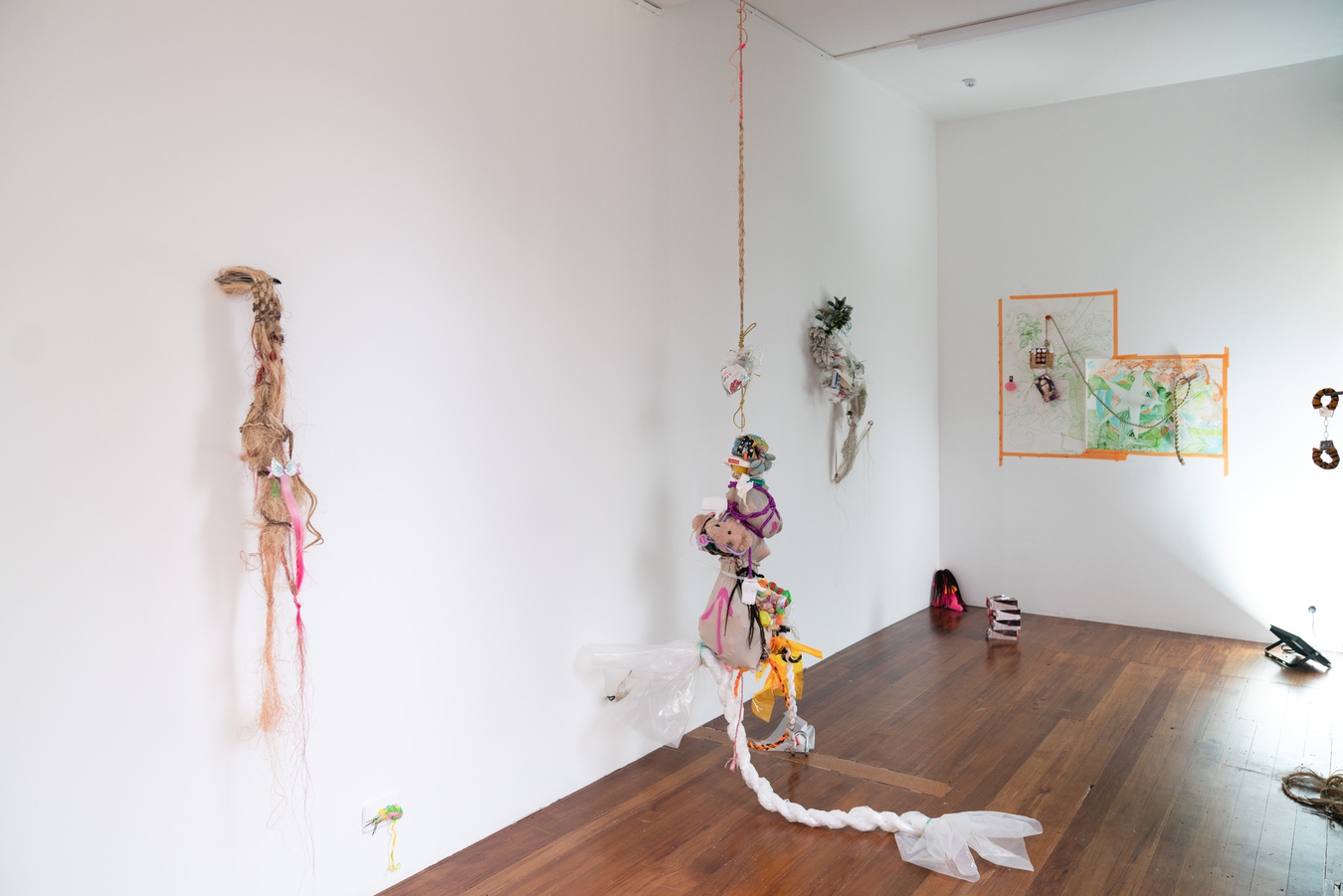 Abigail Aroha Jensen, install view with Vanity Kit, Rat I and Rachel Dolezal, all 2025. Photo by Bri Lawrence.