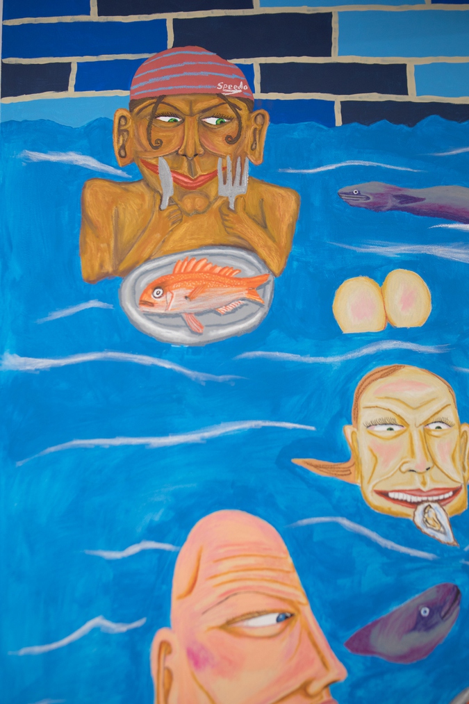 Image: Priscilla Rose Howe, Pool Party (detail), 2023. Acrylic paint and oil pastels. With thanks to Tyne Gordon for their assistance on this work. Photo by Janneth Gil.