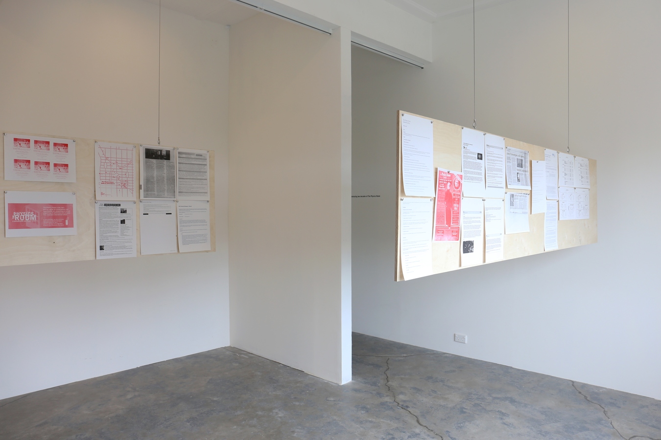 Installation view of Dossier: A working archival exhibition celebrating two decades of The Physics Room, 2017. Image: Daegan Wells.
