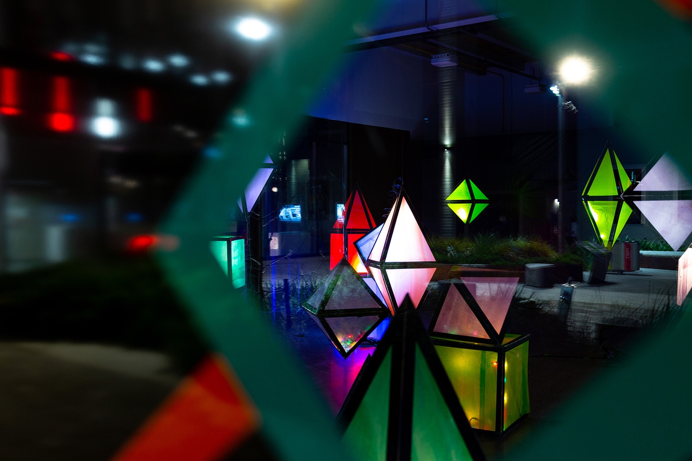 Light it up! (installation view), a collaborative initiative between Hagley College and The Physics Room developed for Christchurch City Council's ShoPOP Enliven Spaces Programme.