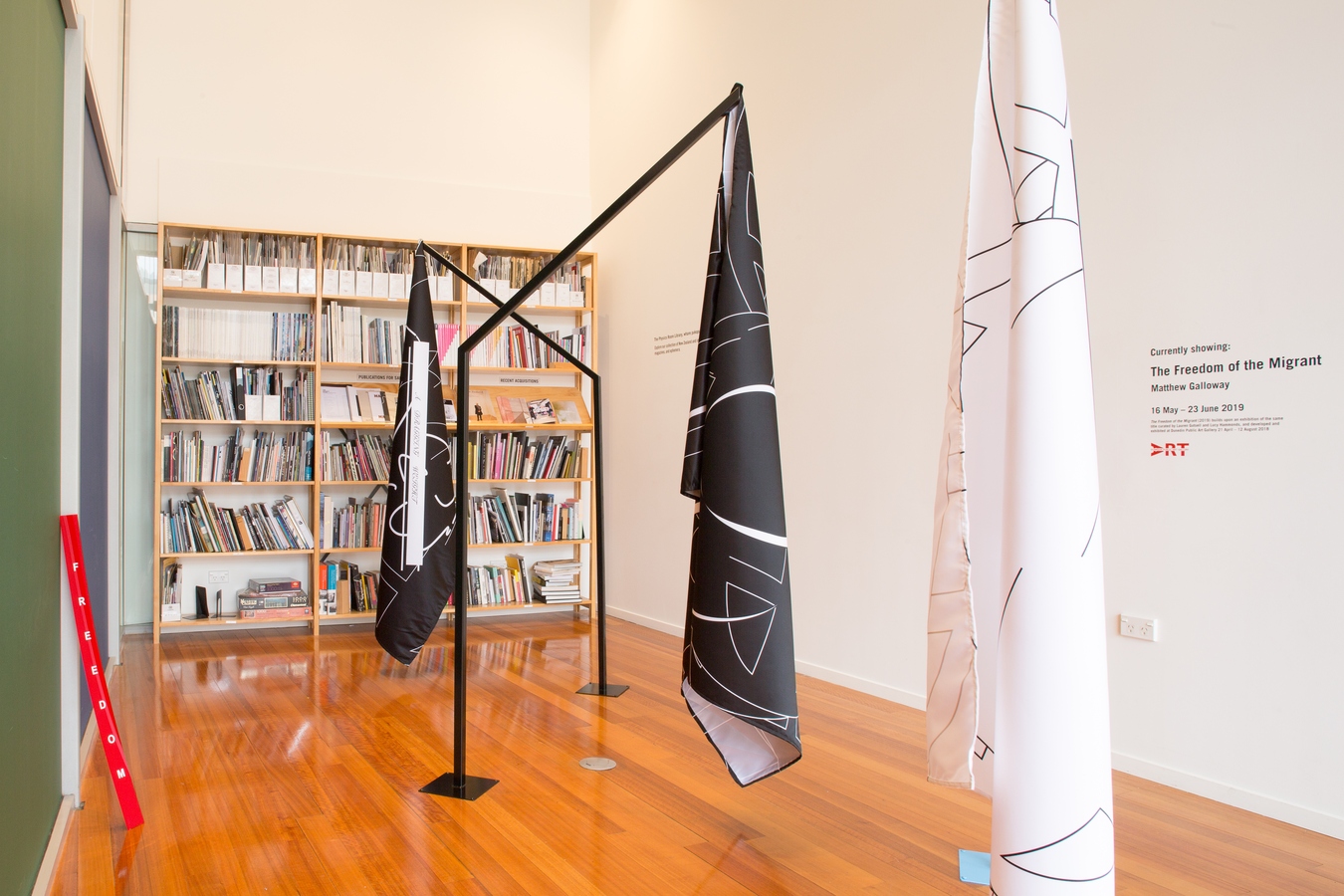 Image: Installation view of The Freedom of the Migrant, Matthew Galloway. Photo: Janneth Gil.