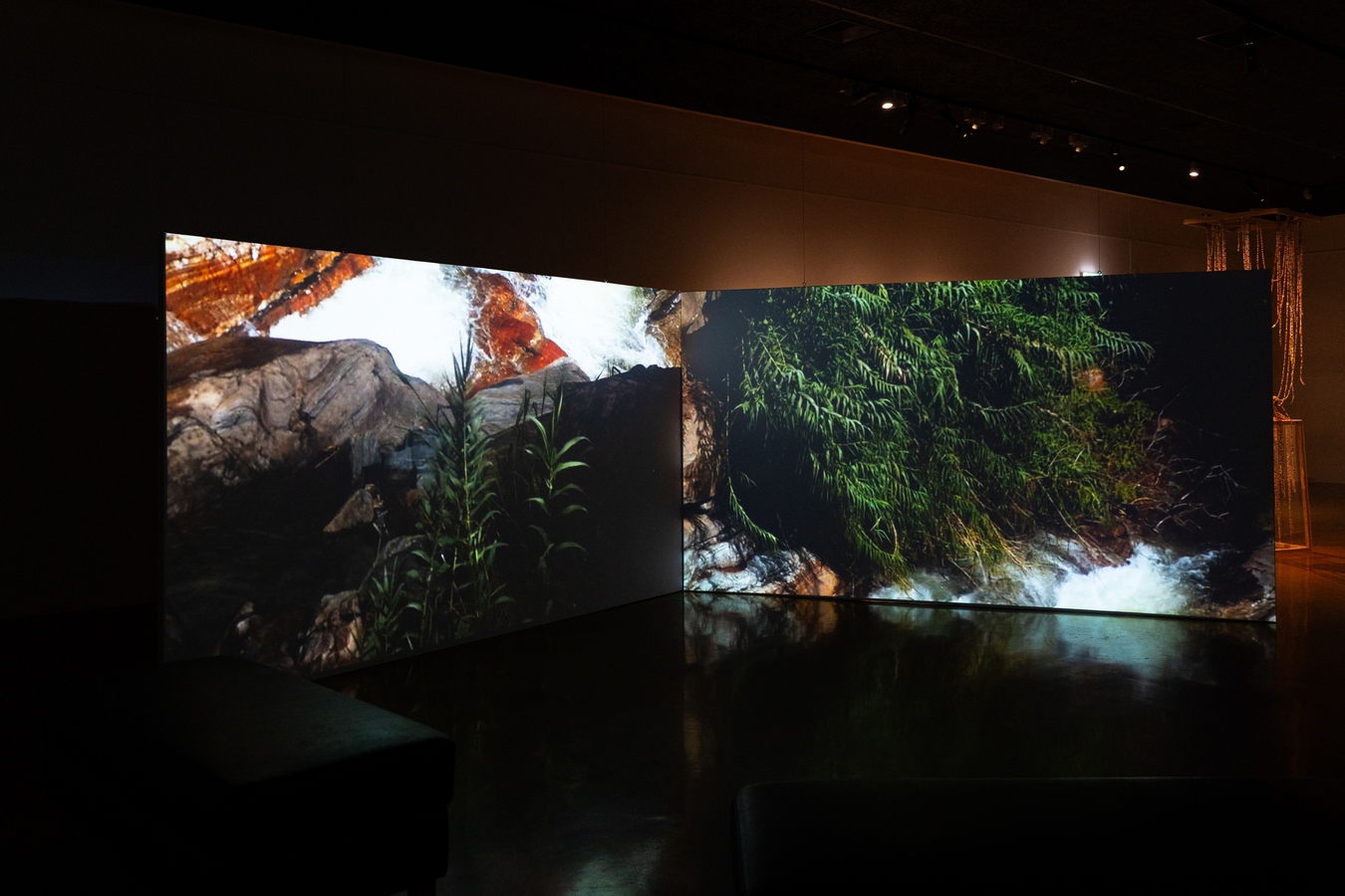 Image: Dilohana Lekamge, A Different Ocean (installation view), 2021. Two-channel video and sound. 5'01". Photo by Rosa Nevison.