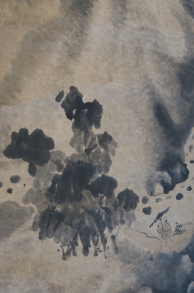 Attributed to Yin Tang, Landscape, c. Ming Dynasty 1470-1523, silk and paper scroll with black ink wash, collection of the Aigantighe Art Gallery, Timaru. Image: Mitchell Bright.