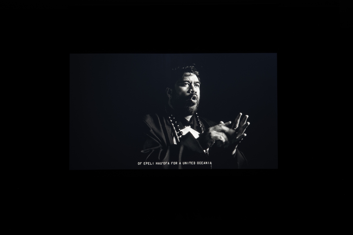 Installation view of Luke Willis Thompson, Soro, 2025. 35mm film transferred to 4K digital video, black and white, silent, 12 mins. Commissioned by Te Wai Ngutu Kākā Gallery.