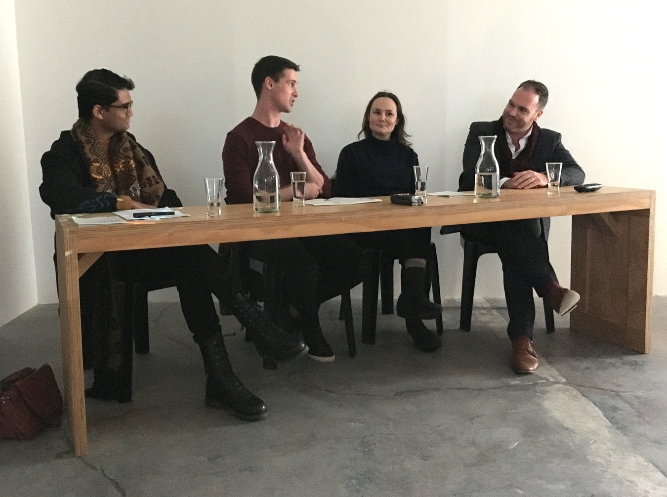 A panel of curators/ writers discuss the work in FFAP. From left to right; Balamohan Shingade, Francis McWhannell, Sophie Davis and Jamie Hanton.