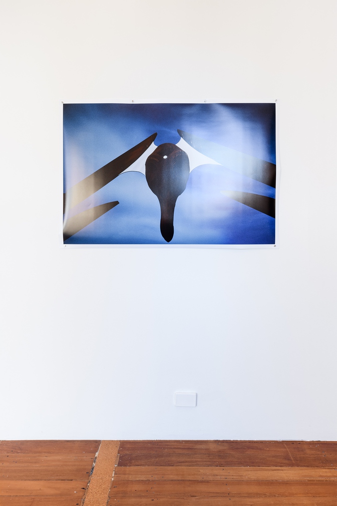 artwork, photograph titled ko wai au?, large format photograph featuring blue sky and marae waharoa