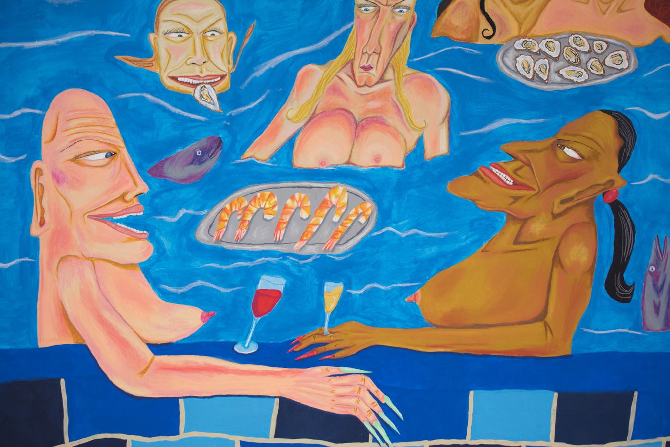 Image: Priscilla Rose Howe, Pool Party (detail), 2023. Acrylic paint and oil pastels. With thanks to Tyne Gordon for their assistance on this work. Photo by Janneth Gil.