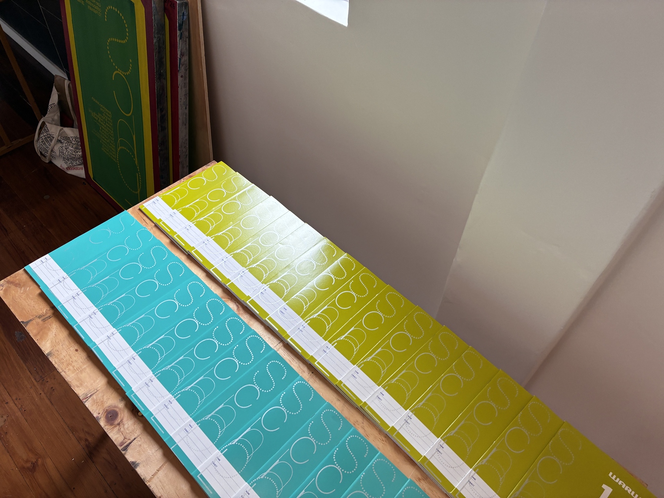 Lee Richardson, Another School (install detail), screenprinted Warwick exercise books, 2026