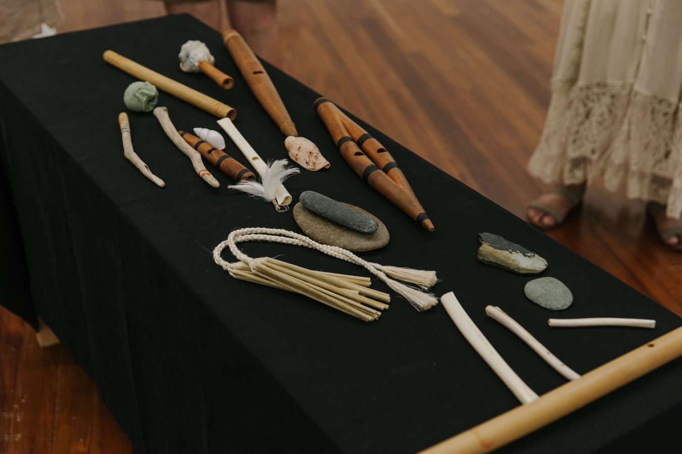 Image: Ruby Mae Hinepunui Solly, instruments for opening performance, 27 January 2023. Photo by Nancy Zhou.