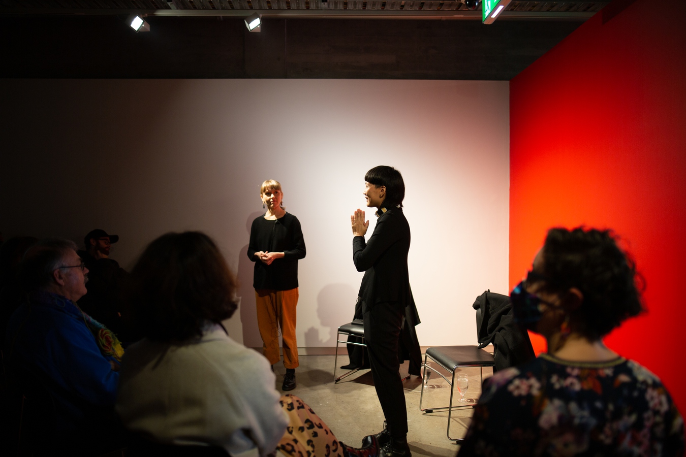 Image: Artist talk with Anchi Lin at the opening of Perhaps she comes from/to____Alang. 23 June 2022.