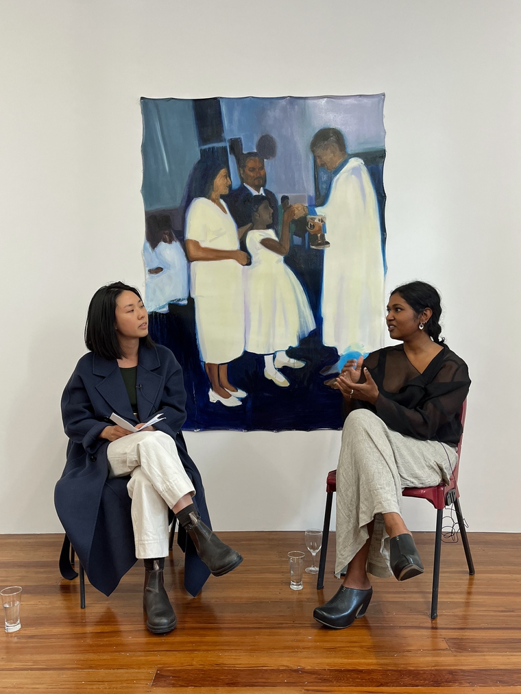 Image: brunelle dias (right) in conversation with Amy Weng. Photo by Erin Lee.