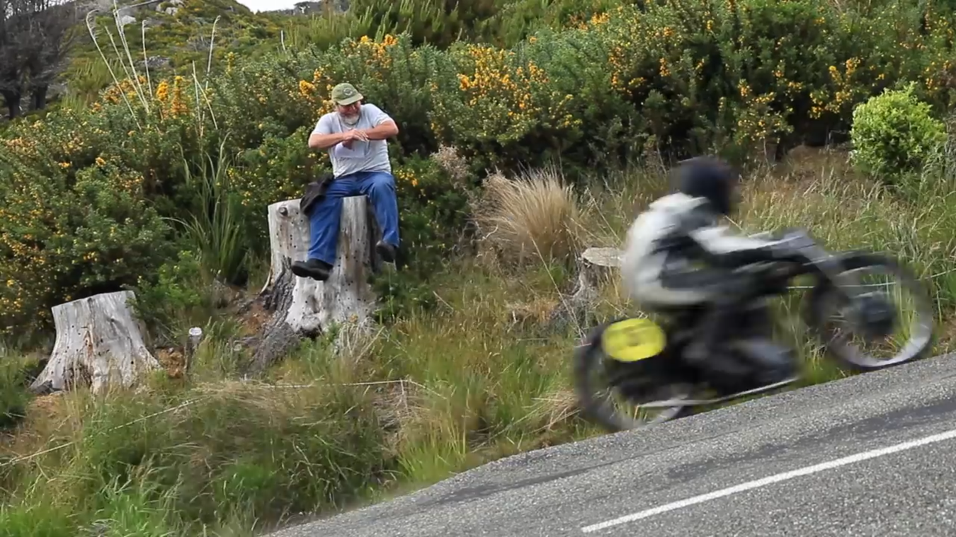 Film Still from Theo Macdonald's film, Velocette Racing Burt Munro Challenge 2015 (2015).
