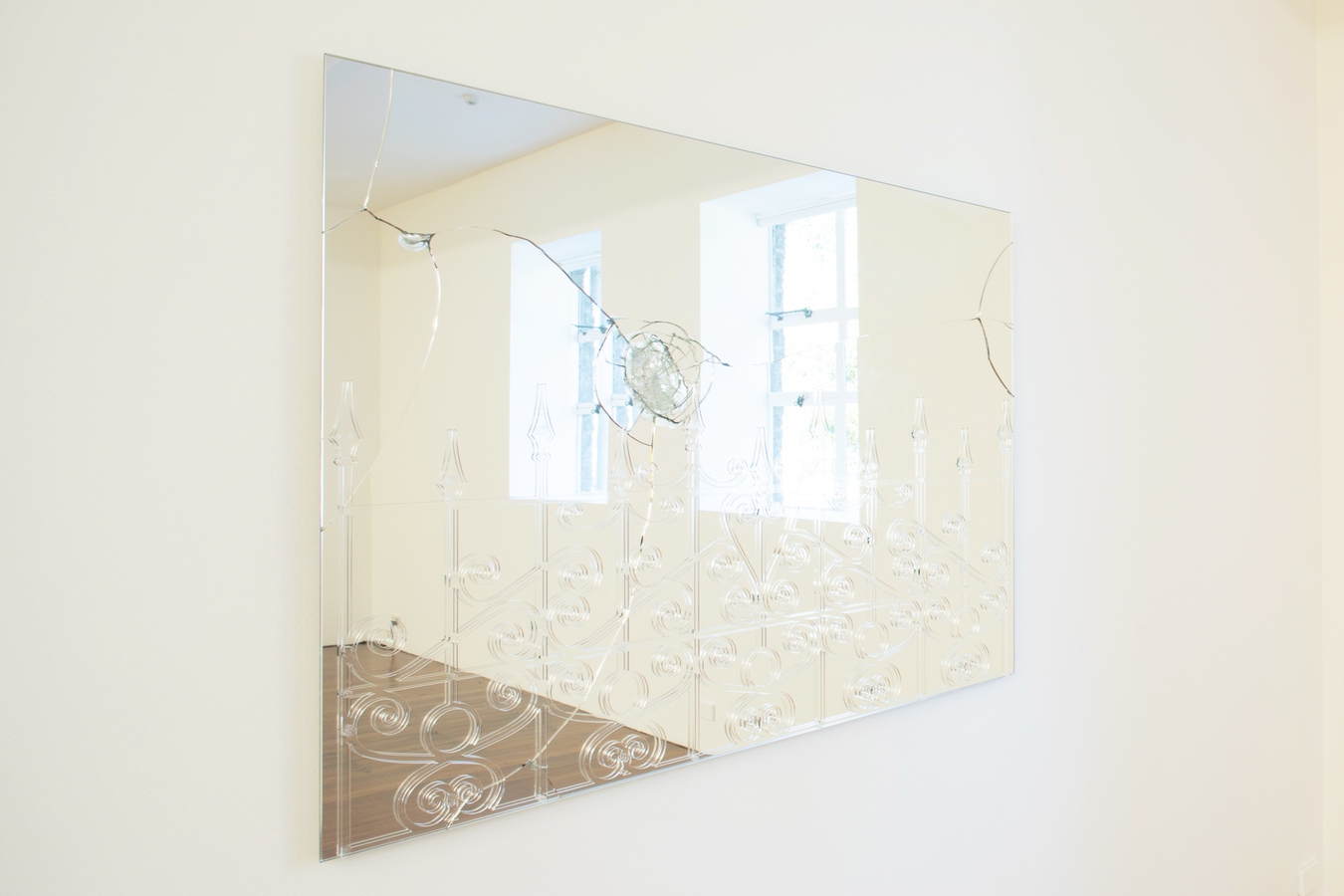 George Watson, Disavow, 2024, mirror, cnc cut acrylic, steel. Photo: Janneth Gil.