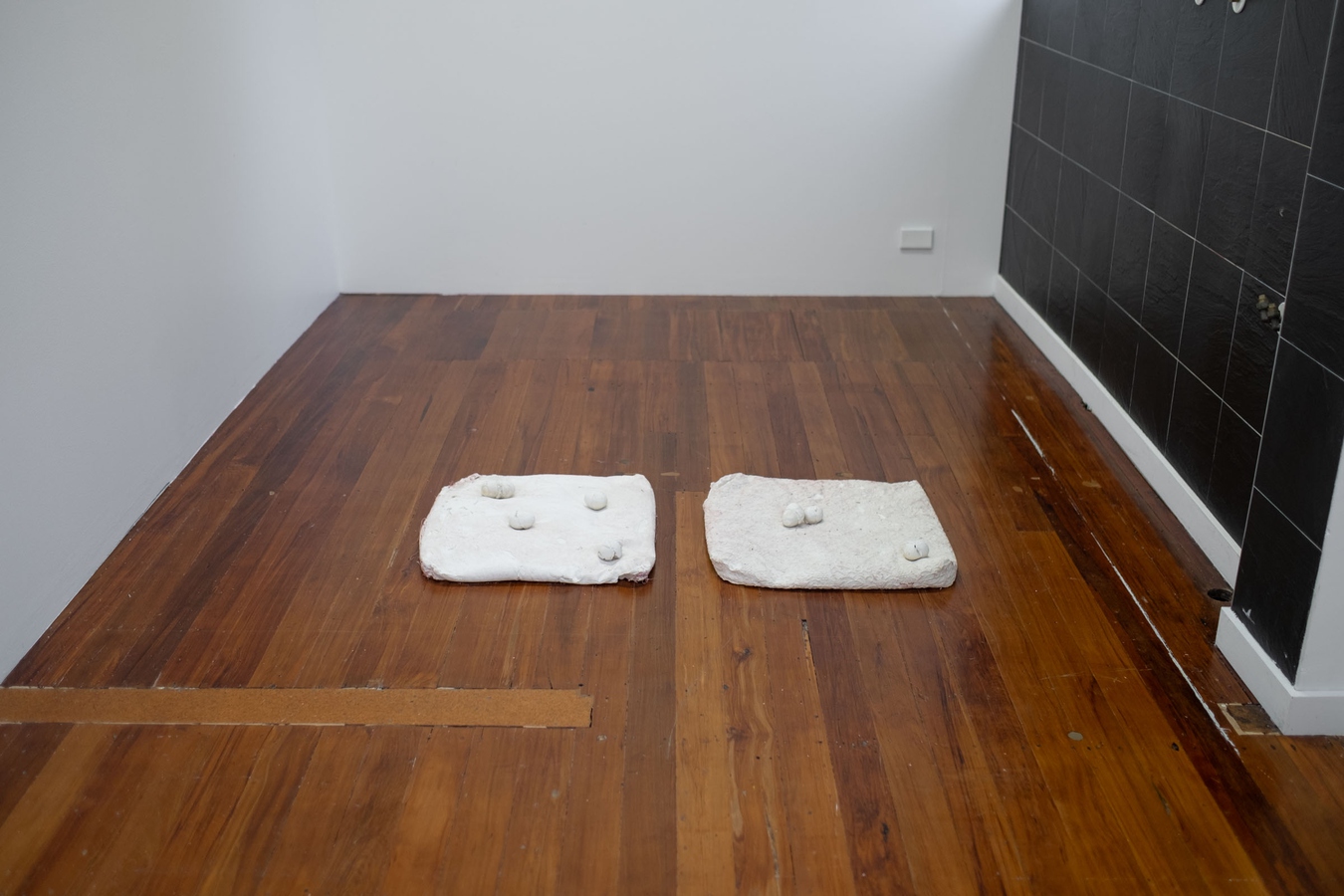 Tyne Gordon, Untitled (pillows), 2026. Cast plaster. Photo by Bri Lawrence.