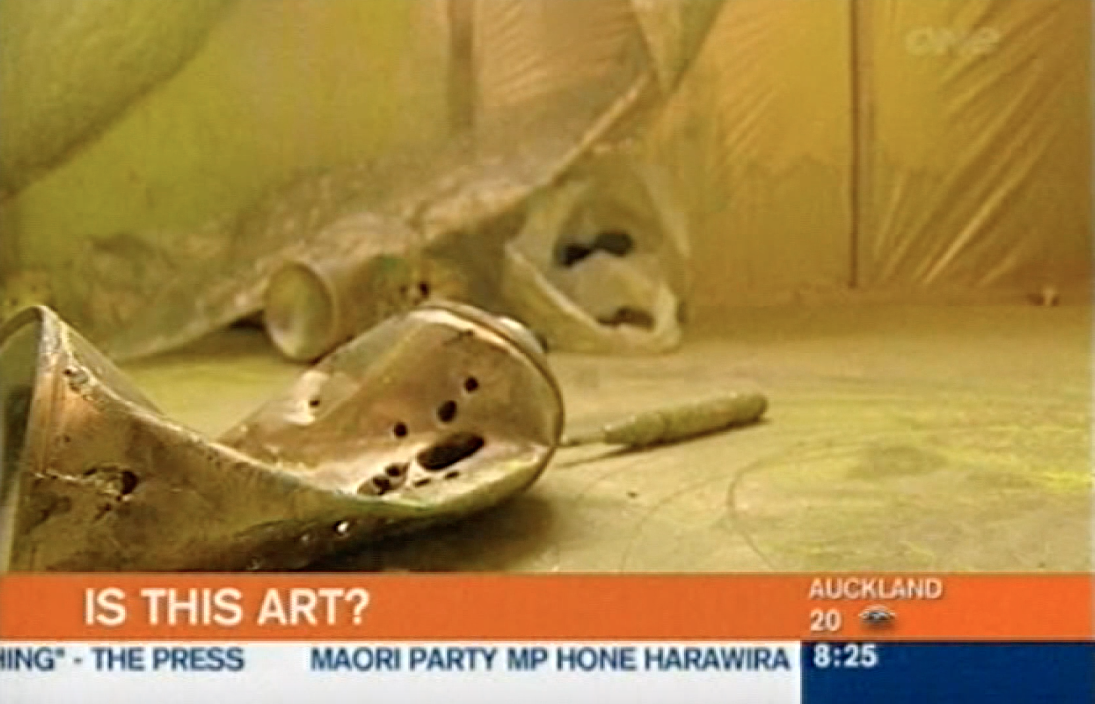 Clip of Paul Henry on Breakfast discussing Justin Kerr's exhibition, yellow/gold, 2–5 November, 2009. Footage courtesy of TVNZ Television Archive.