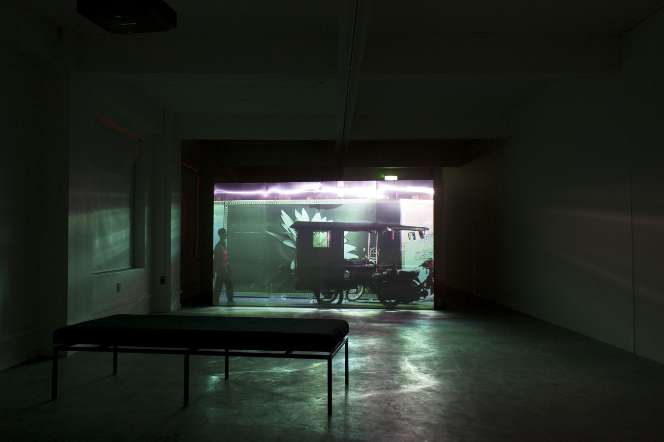 Lim Sokchanlina, Urban Street Night Club, 2013, installation with metal and wooden screen, single-channel video with sound, 16 minutes 16 seconds. Photo: Daegan Wells