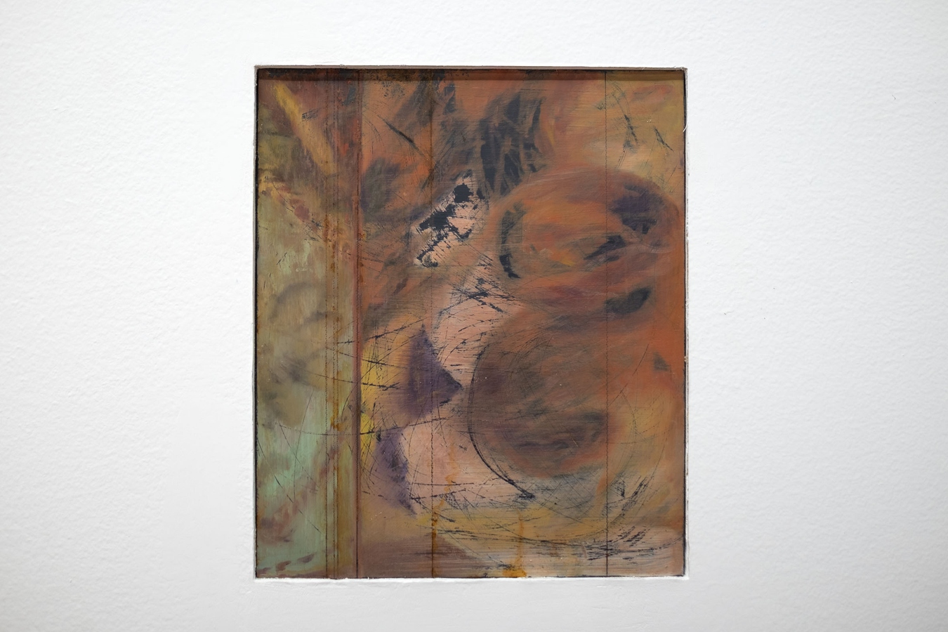 Tyne Gordon, Untitled (pattern) (detail), 2026. Oil on mild steel, two panels. Photo by Bri Lawrence.
